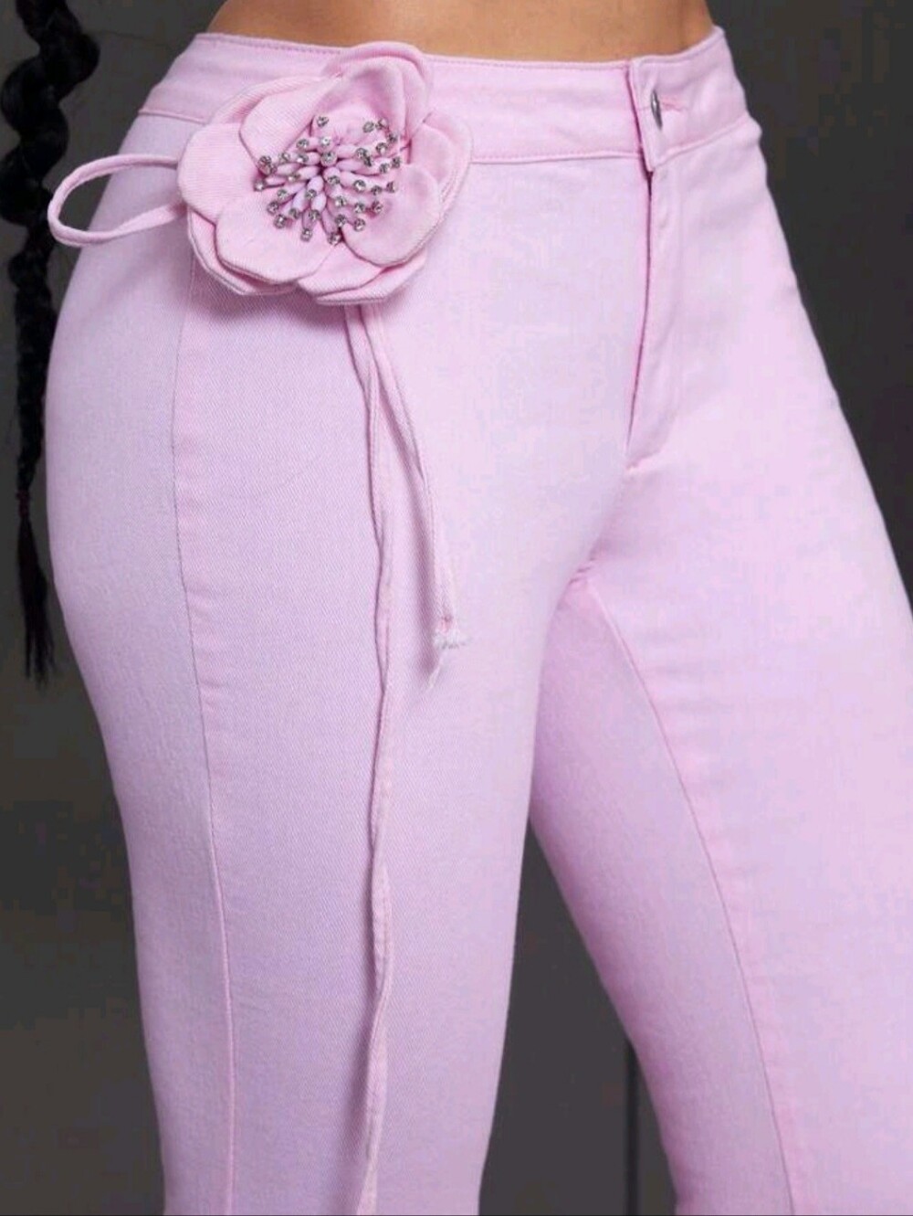 Low Waist Y2k Baby Pink Jeans 100% Cotton | Size Small Stretch | Floral Decor